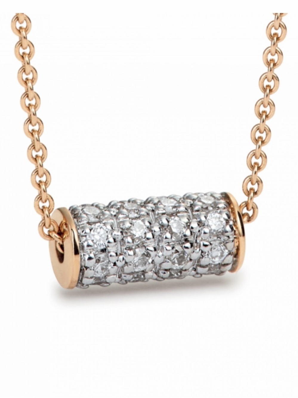 Giberti NY Rose Gold Pavé Cylinder Pendant Necklace with White Diamonds